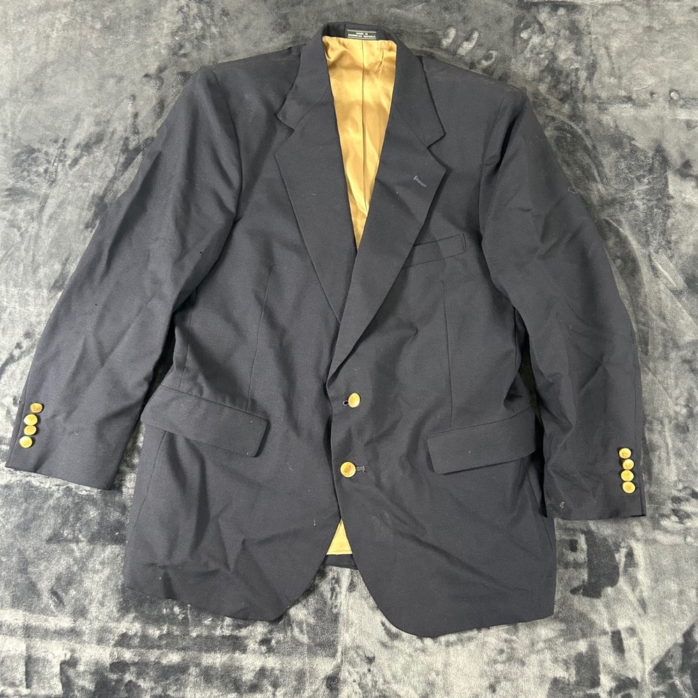 Stanley Blacker Blazer Mens 40S Navy Blue 100% Wool Gold Button Portly Fit Coat